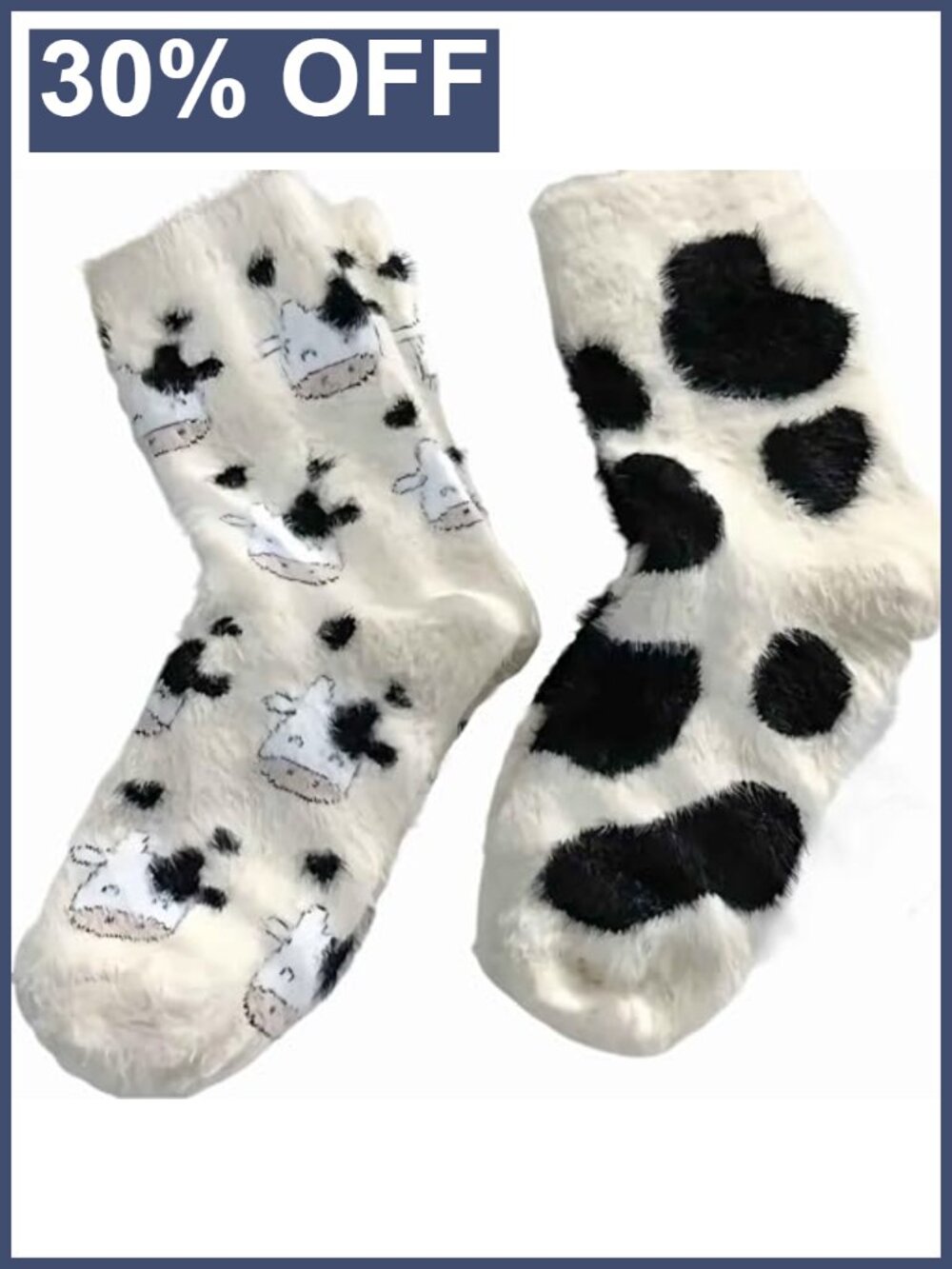 Fuzzy Cow Print Slipper Socks 100% Cotton Warm Thick Cozy Women